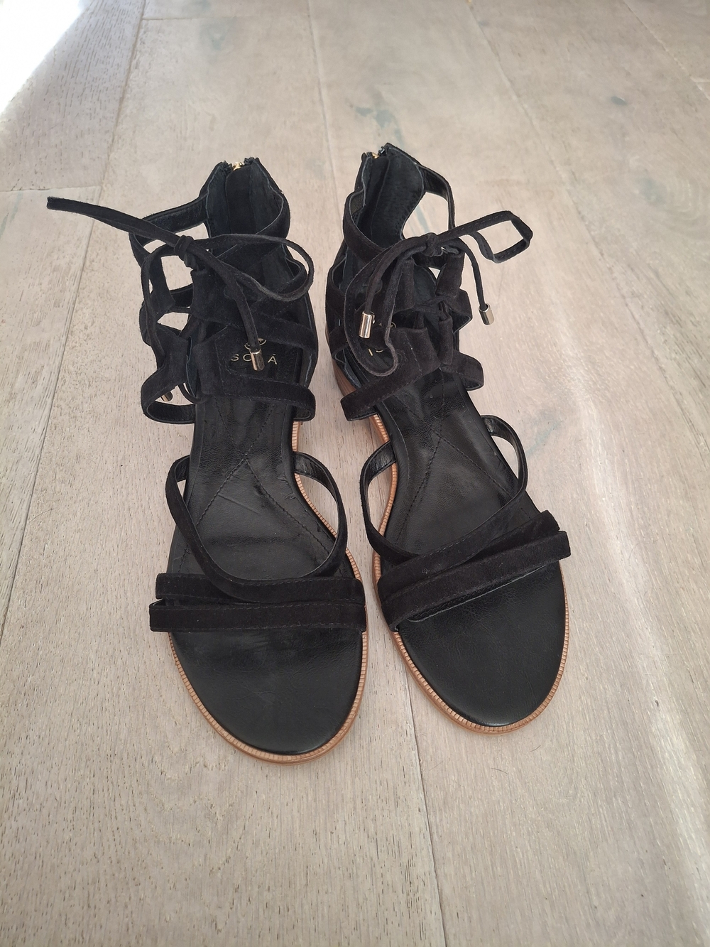 Isola Black Suede Lace-Up Gladiator Sandals